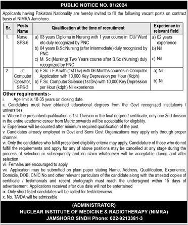 NIMRA Cancer Hospital Jamshoro Jobs 2024 