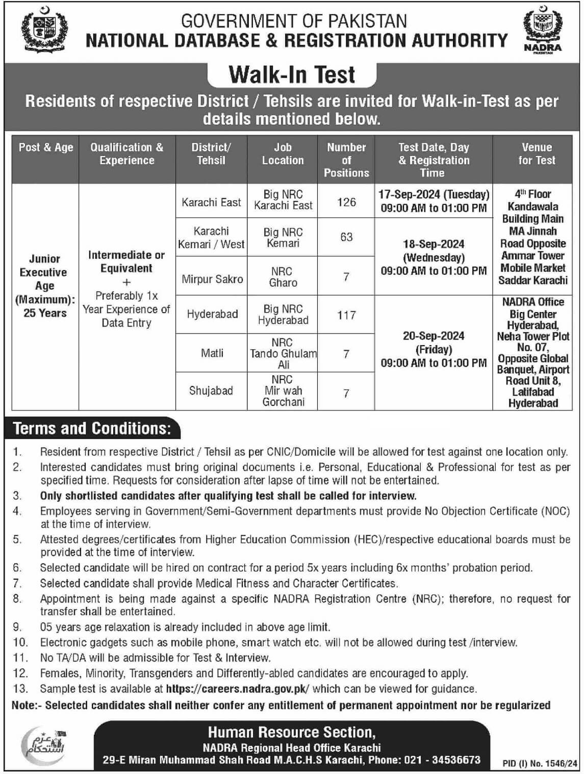 NADRA Jobs 2024 Online Apply latest advertisement