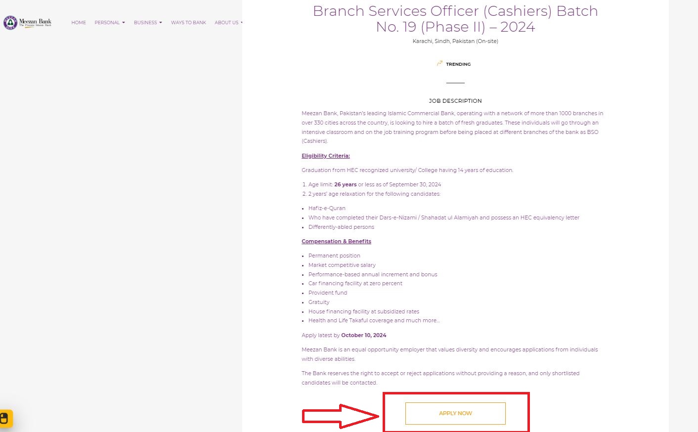 Meezan Bank latest cashier Jobs october 2024