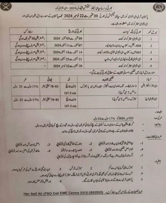 Pakistan Army EME Soldier Technician Jobs 2024