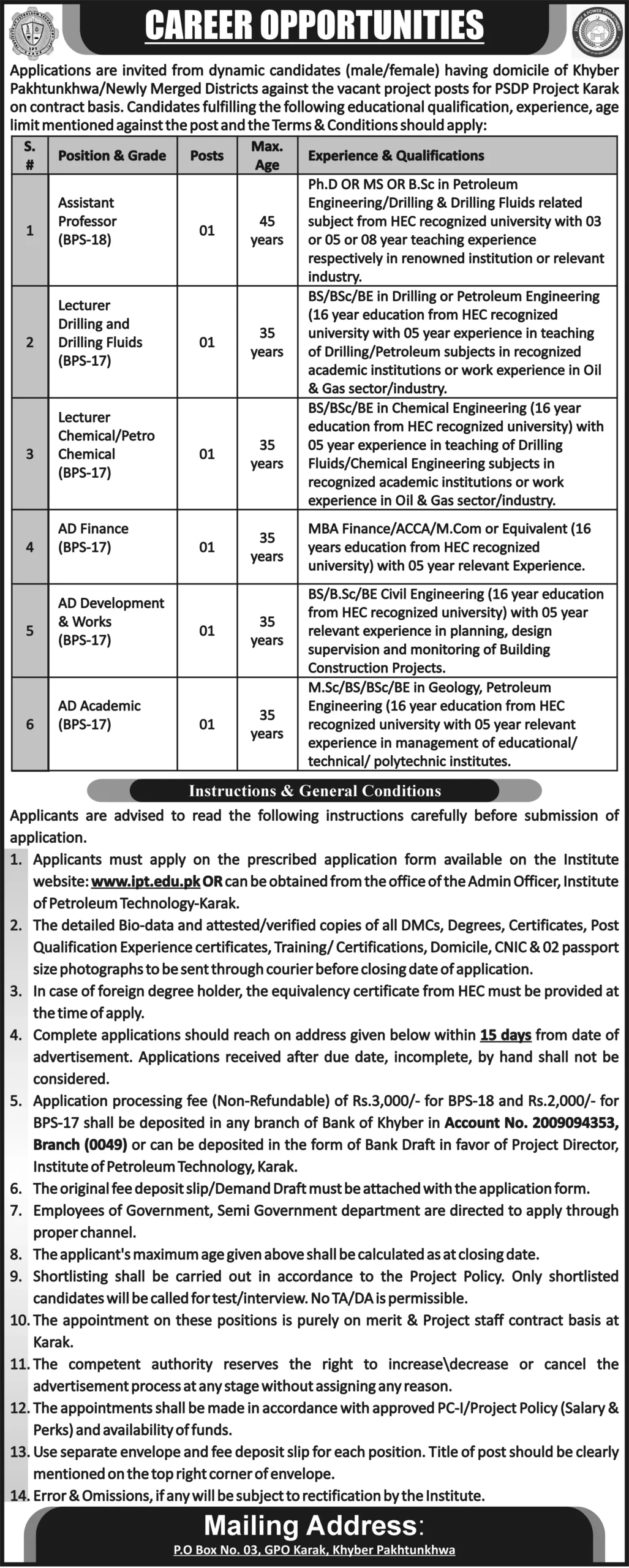 Institute of Petroleum and Technology Jobs 2024