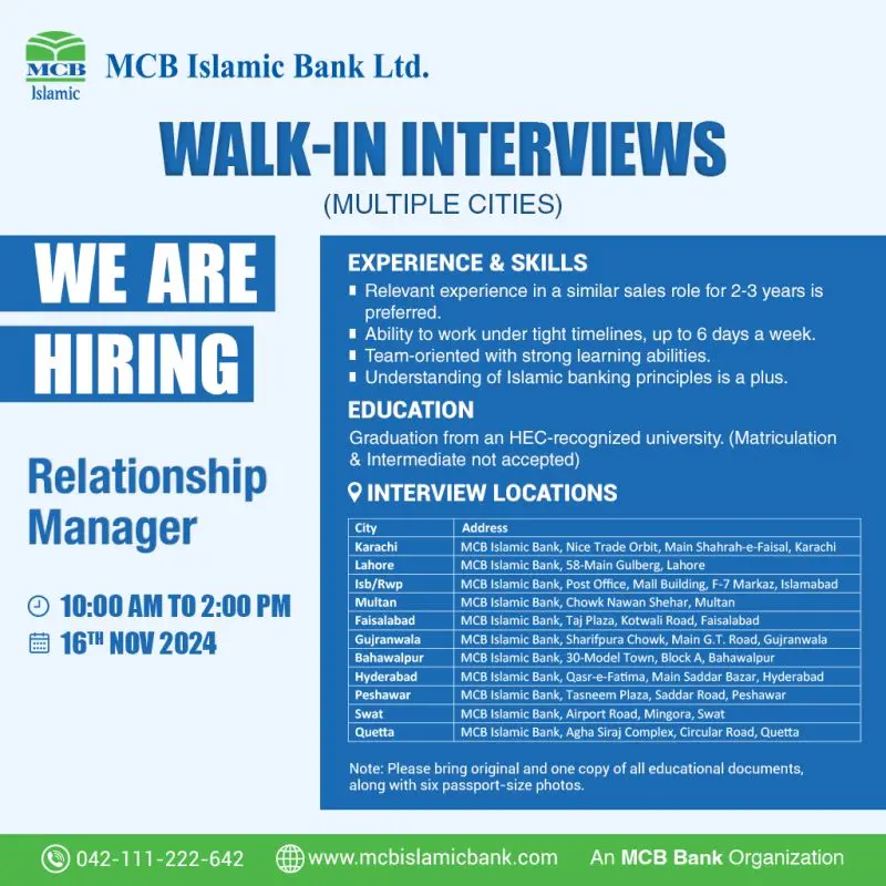 MCB bank jobs 2024